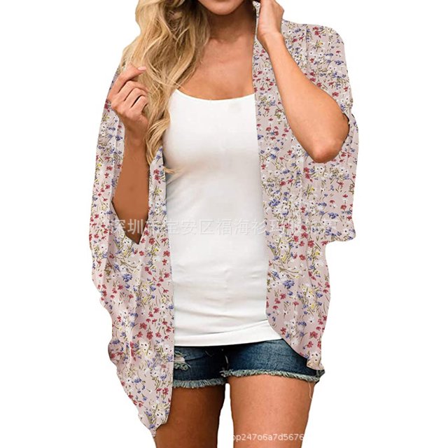 New Women's Floral Kimono Cardigans Casual Loose Open Front Cover Ups Tops