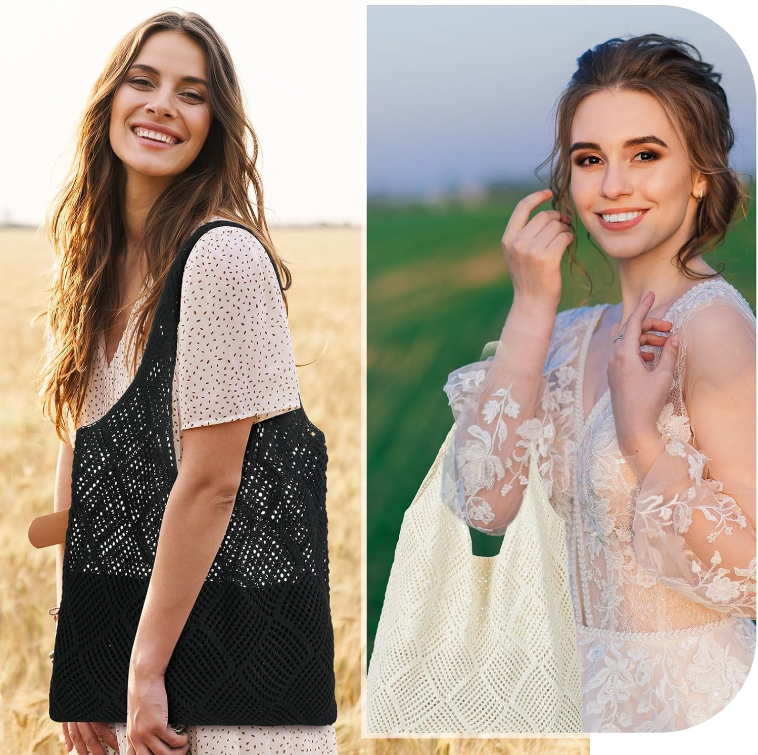 CAILDANL Zonon 3 Pcs Crochet Mesh Beach Tote Bag for Women Summer Hollow Woven Straw Bag Knitted Shoulder Handbags for Boho Aesthetic