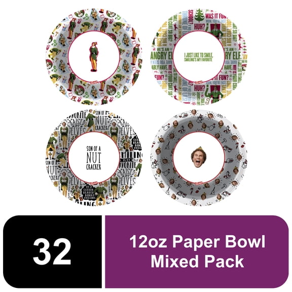 Glad Elf Holiday Paper Bowls Mixed Pack 12oz 32 Count