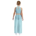 thumbnail image 3 of Sholeno Girls Sleeveless Lyrical Dance Dress Color Block Ruched Crop Top Keyhole Back Flowy Split Chiffon Skirt Light Blue 14, 3 of 6