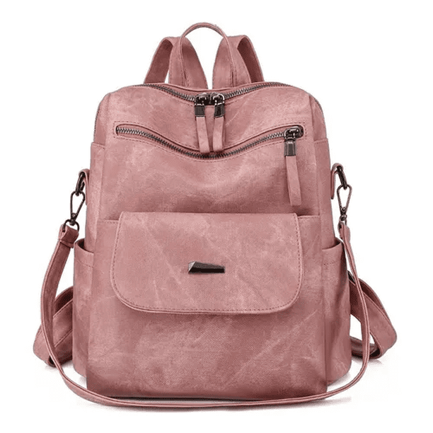Mochila Antirrobo De Cuero Sintético Impermeable Para Mujer Rosa Malubero Malu1004