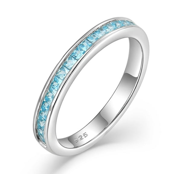 Starchenie Stackable Ring for Women 925 Sterling Silver Eternity Band Princess Cut Birthstone March Aquamarine Rings Size 5