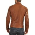 thumbnail image 2 of Mens Tan Leather Jacket Slim Fit Biker Motorcycle Genuine Lambskin Jacket Coat A607, 2 of 3