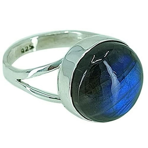 Navya Craft Labradorite Round 925 Sterling Silver Handmade Women Statement Ring Size 9.0