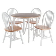 Winsome Wood Sorella 5-Pc Drop Leaf Dining Table with 4 Windsor Chair Set, Natural & White Finish