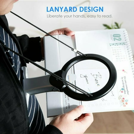Around The Neck Stand Magnifiers 6X/2X Lighted Magnifying Glass for Reading, Hands Free Reading Magnifier, Large Optical 4.2