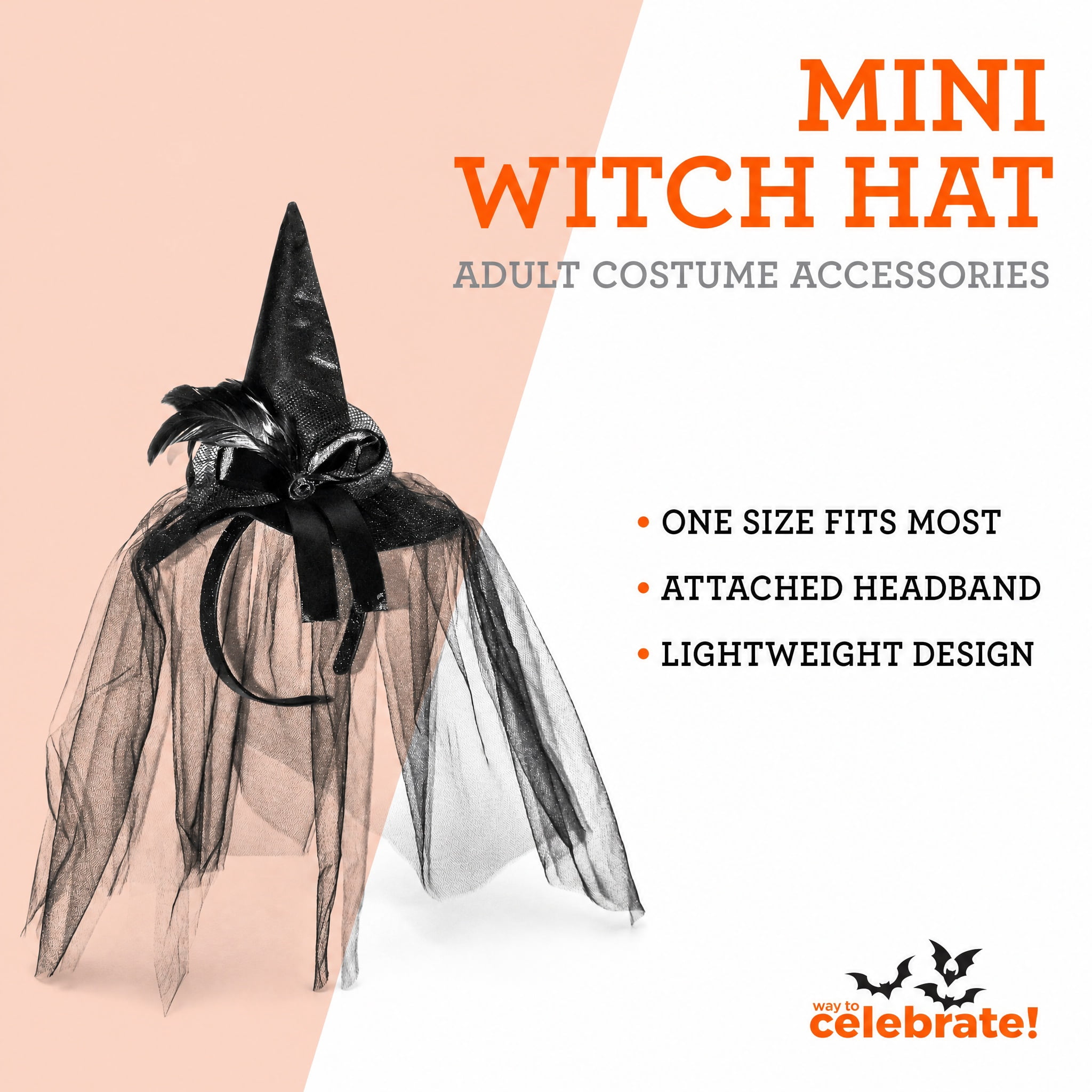 Mini Witch Hat Costume Accessory for Adults, Black, Halloween by Way To Celebrate