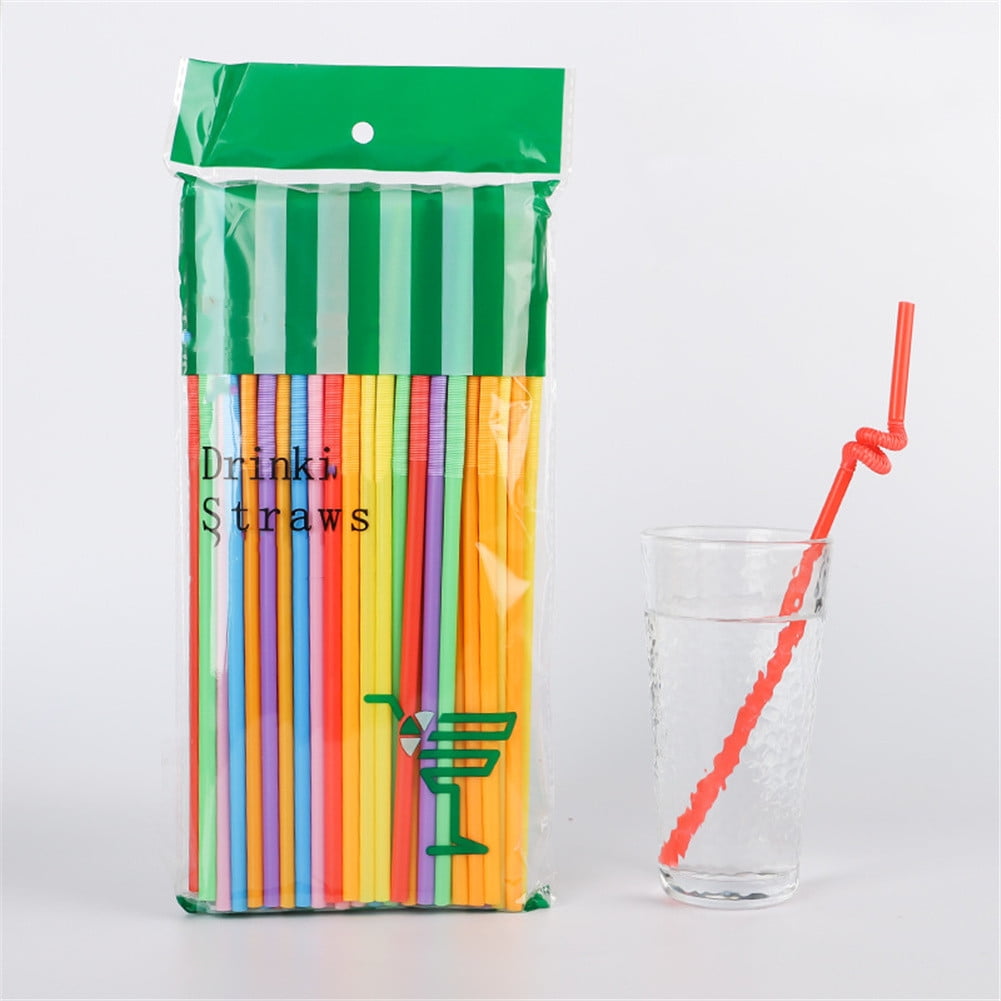 100PCS Flexible Bendy Drinking Disposable Plastic Straws Bar Cocktail Party 6L 