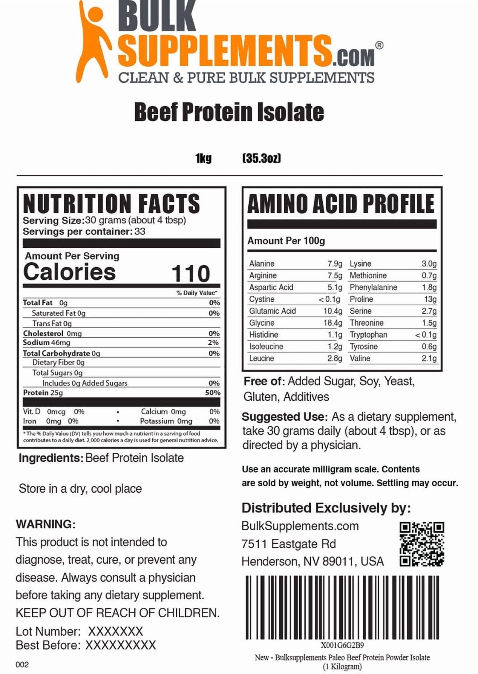 BulkSupplements Beef Protein Isolate Powder - Beef Protein Powder, Dairy Free & Lactose Free - 30g per Serving, 1kg (2.2 lbs)