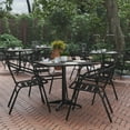 thumbnail image 4 of BizChair Set of 4 Commercial Metal Indoor-Outdoor Restaurant Stack Chairs with Triple Slat Faux Teak Backs, Black, 4 of 12
