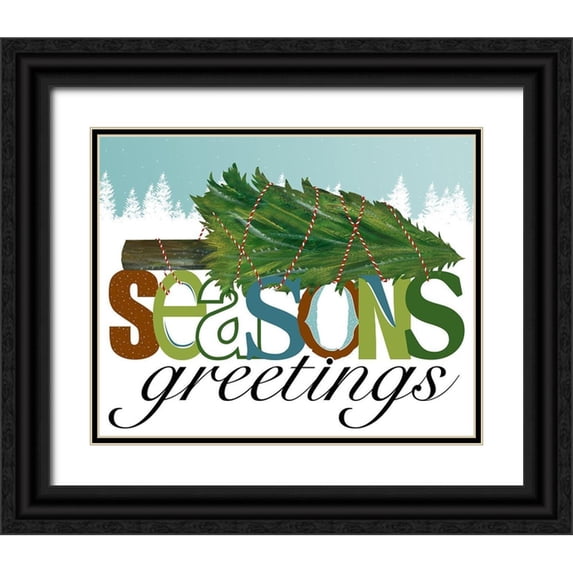 Longfellow Designs 14x12 Black Ornate Wood Framed with Double Matting Museum Art Print Titled - Seasons Greetings
