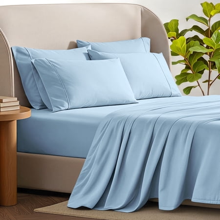 Bare Home Luxury Bed Sheet Set - Premium 1800 Collection - 6 Piece - Full Light Blue
