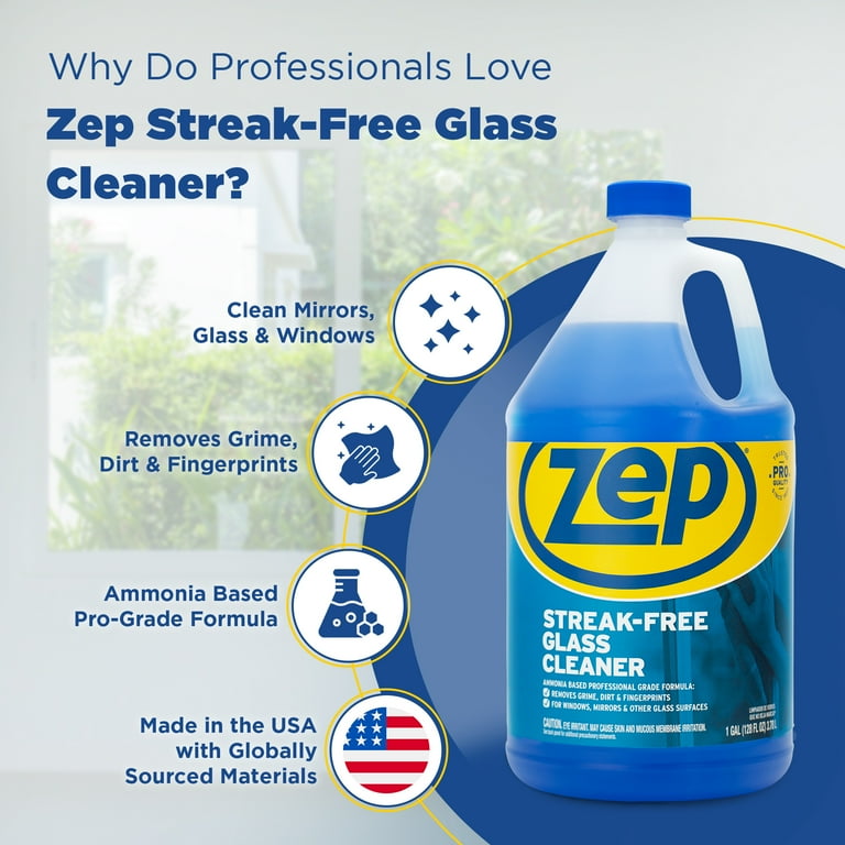 Zep Streak-Free Glass Cleaner, Ammonia-Based, 1 Gallon Zep Streak-Free Glass Cleaner, Ammonia-Based, 1 Gallon