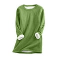 thumbnail image 2 of QUNYINEY Solid Tshirts Shirts for Women Casual Crew Neck Green Long Sleeve Tops Loose Warm Fleece Pullover Drop Shoulder T-Shirts, 2 of 3