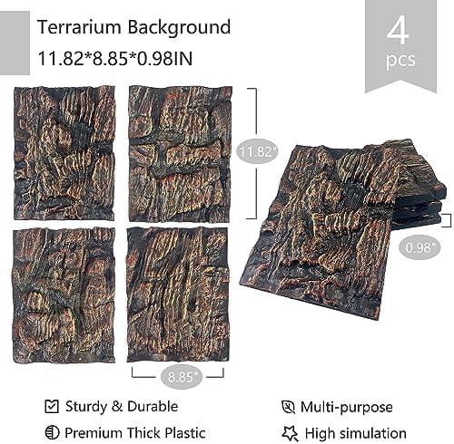 4pcs Rock Terrarium Background,3D Reptile Tank Background Board,Amphibian Stereo Backdrop Wall,Lizard Snake Gecko Spider Chameleon Turtle Fish pet silo Background Decorative Panel