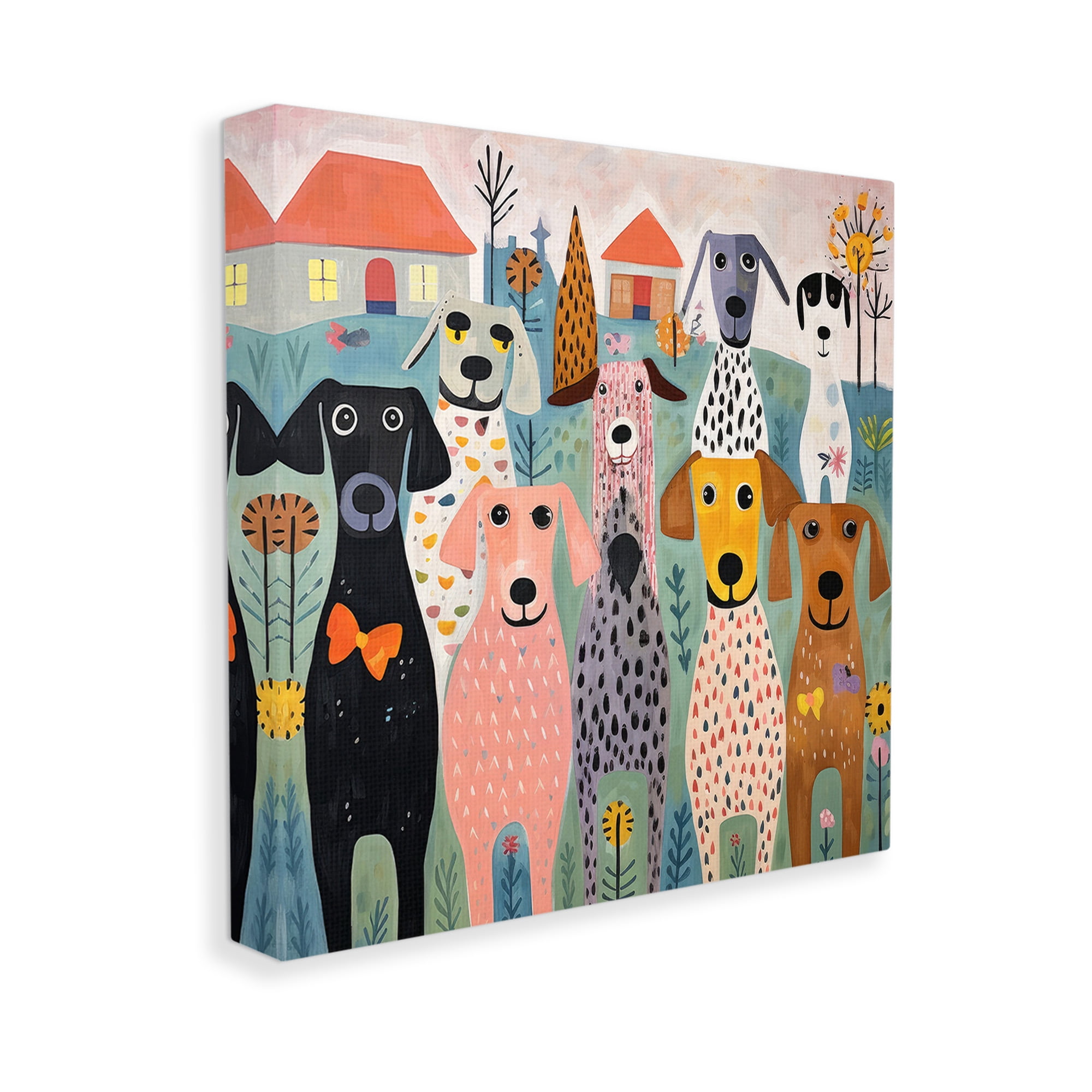 Stupell Industries Patterned Dogs & Flowers Animals & Insects Painting Gallery Wrapped Canvas Art Print Wall Art, 36 x 36