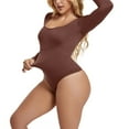 thumbnail image 2 of ZQUUVOU Women's High Waisted Thong Bodysuit Tummy Control Seamless Full Body Long Sleeve Shaper No Show Invisible Coffee, 2 of 6