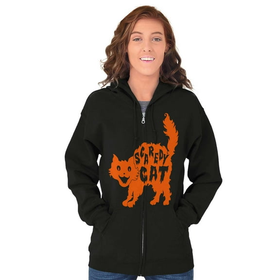 Vintage Halloween Scaredy Cat Cute Womens Plus Size Graphic Zipper Hoodie Brisco Brands 2X