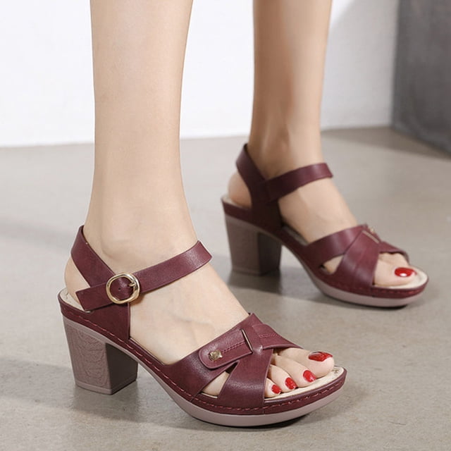 Sandalias Mujer Casual Imitación Madera Grueso Tacón Alto Hebilla Elegante Zapatos Romanos Vintage Wmkox8yii hfjk4421