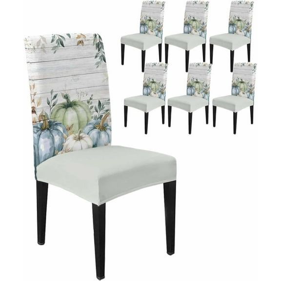 Dining Chair Covers Set of 6,Thanksgiving Colorful Pumpkin Universal Stretch Kitchen Seat Covers Parsons Chair Protector Slipcover for Home Restaurant Party Decor,Autumn Leaf Flower Rustic Wood