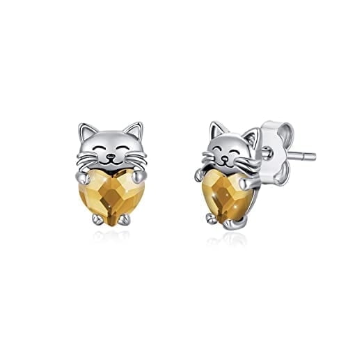 Midir&Etain Cat Love Earrings 925 Sterling Silver Cat Earrings Cute Animal Little Cat Earrings Cat Jewelry Gifts Women's Allergic Earrings Suitable for Sensitive Ears