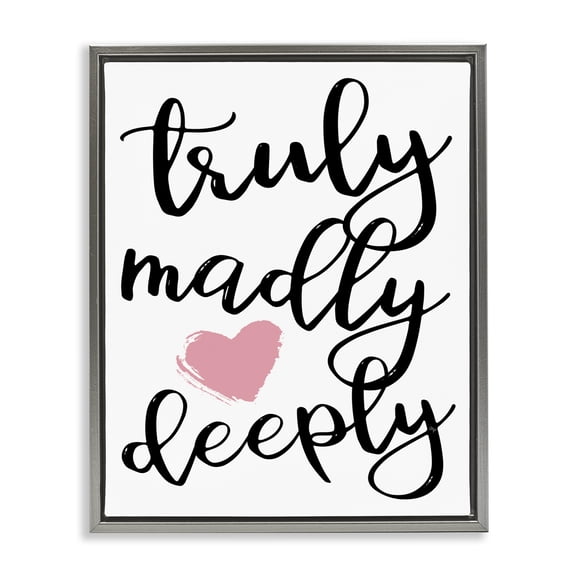 Stupell Industries Contemporary Truly Madly Deeply Romantic Heart Gray Floating Frame Canvas Art, 17 x 21, by Martina Pavlova