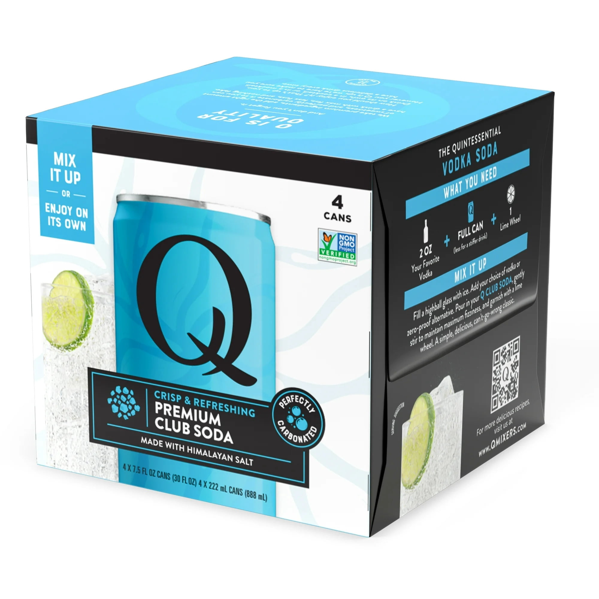 (2 pack) Q Mixers Premium Club Soda, Crisp & Refreshing, 4 pack, 7.5 fl oz Cans – Perfectly Carbonated Liquid Mixer for Vodka Soda and Mocktails - Paperboard Box