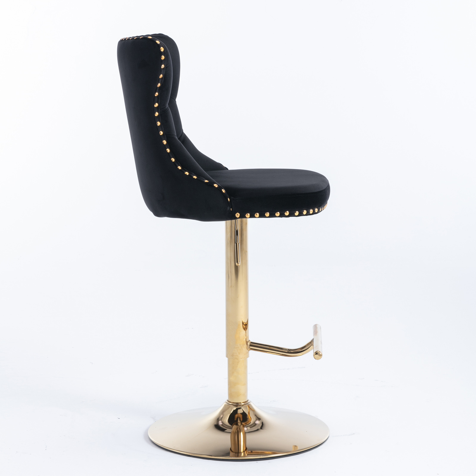 Swivel Dining Bar Chairs with Gold Metal Base Velvet Upholstered Bar Stools with Button Tufted Back Height Adjustment(Black,Set of 6)