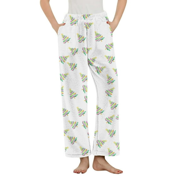 biudgviw Christmas Pajama Pants Fleece Sherpa Winter Sleep Pants Comfy Soft Elastic Waist Wide Leg Pj Bottoms with Pockets