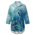 thumbnail image 4 of Xoenoiee Blue Peacock Print Women Swimsuit Coverup Shirt Dress Button Down Bathing Suit Cover Up V Neck Beach Vacation Outfits with Pocket, 3XL, 4 of 7