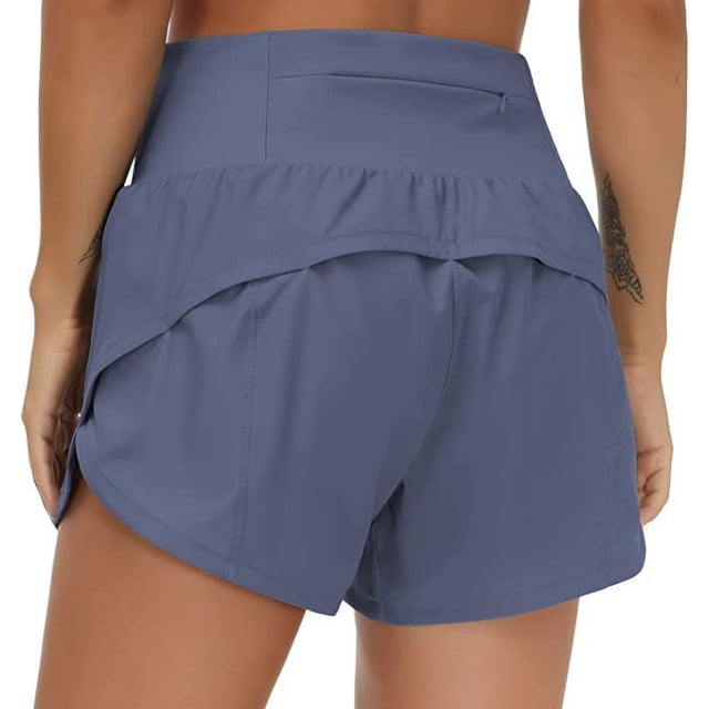 Women's High Waist Running Shorts Quick-Drying Sports Exercise Shorts with Mesh Lined Zipper Pockets