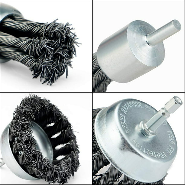 3Pcs Wire Cup Brush End Brush Set Wire Brush For Drill 1 4 Inch Hex Shank