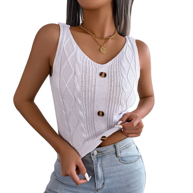 Camiseta sin mangas para mujer, camiseta sin mangas con un solo pecho, moda femenina, cuello en V, camiseta sin mangas para ir de compras, blanco S