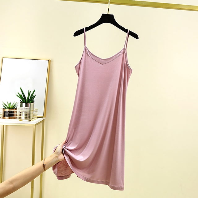 Camisón corto de algodón para mujer, con tirantes, color liso, holgado y cómodo, sin mangas