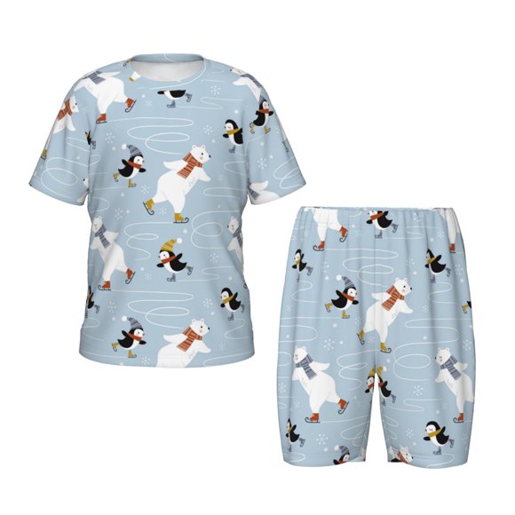 Kdxio Ensemble de Pyjama à Manches Courtes Imprimé Pingouin pour Enfants, Confort Facile à Porter pour la Maison et le Sommeil-TTG