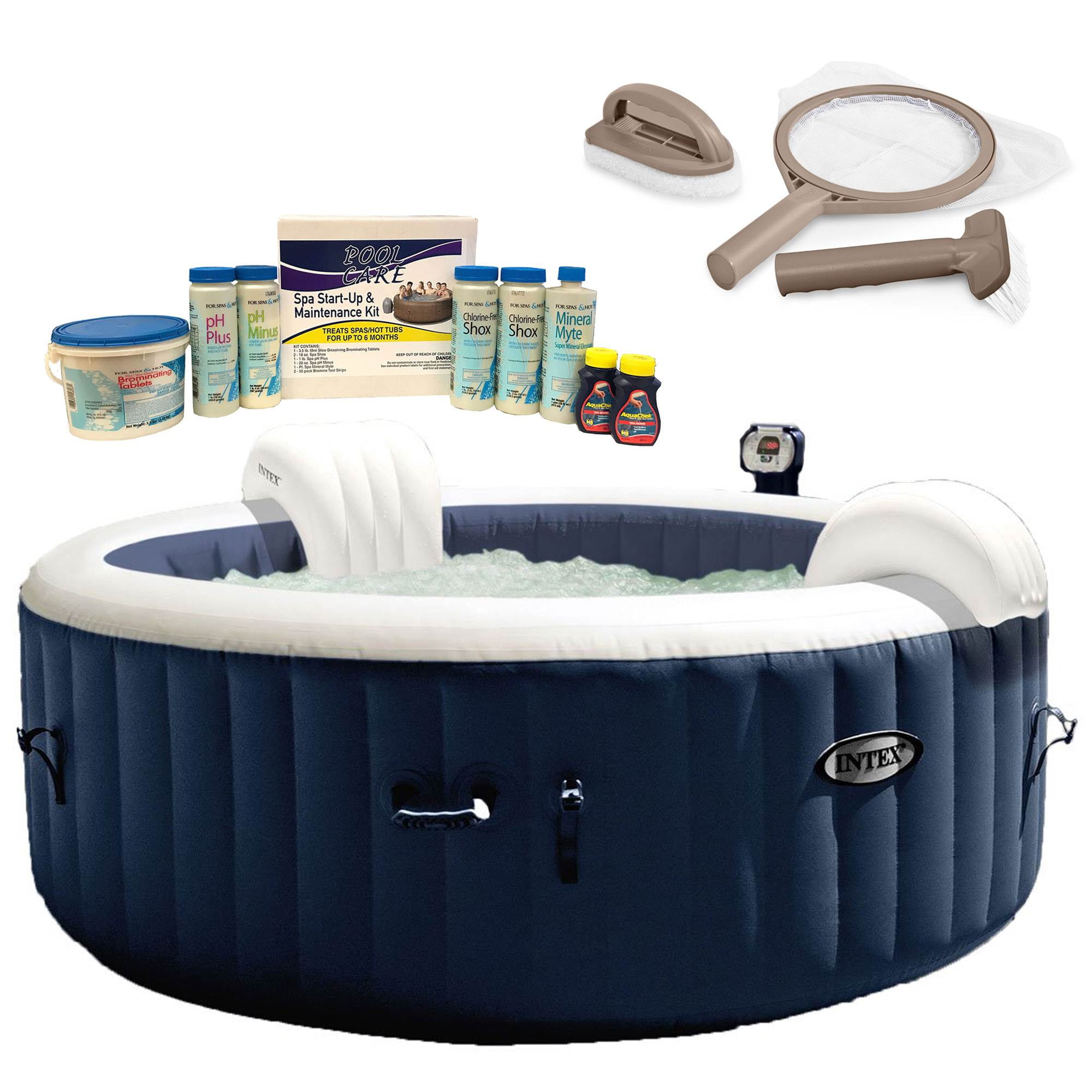 Intex PureSpa 4 Person Inflatable Hot Tub with Replacement Cover & Accessory Kit 