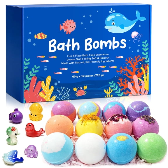 Magic Splash Bath Bombs for Kids, 12 Pack Fizzy Bath Balls with Surprise Toys, Natural Ingredients, Gift for Children