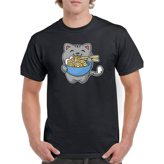 Kitten Eating Ramen Men T-Shirt, Male Medium