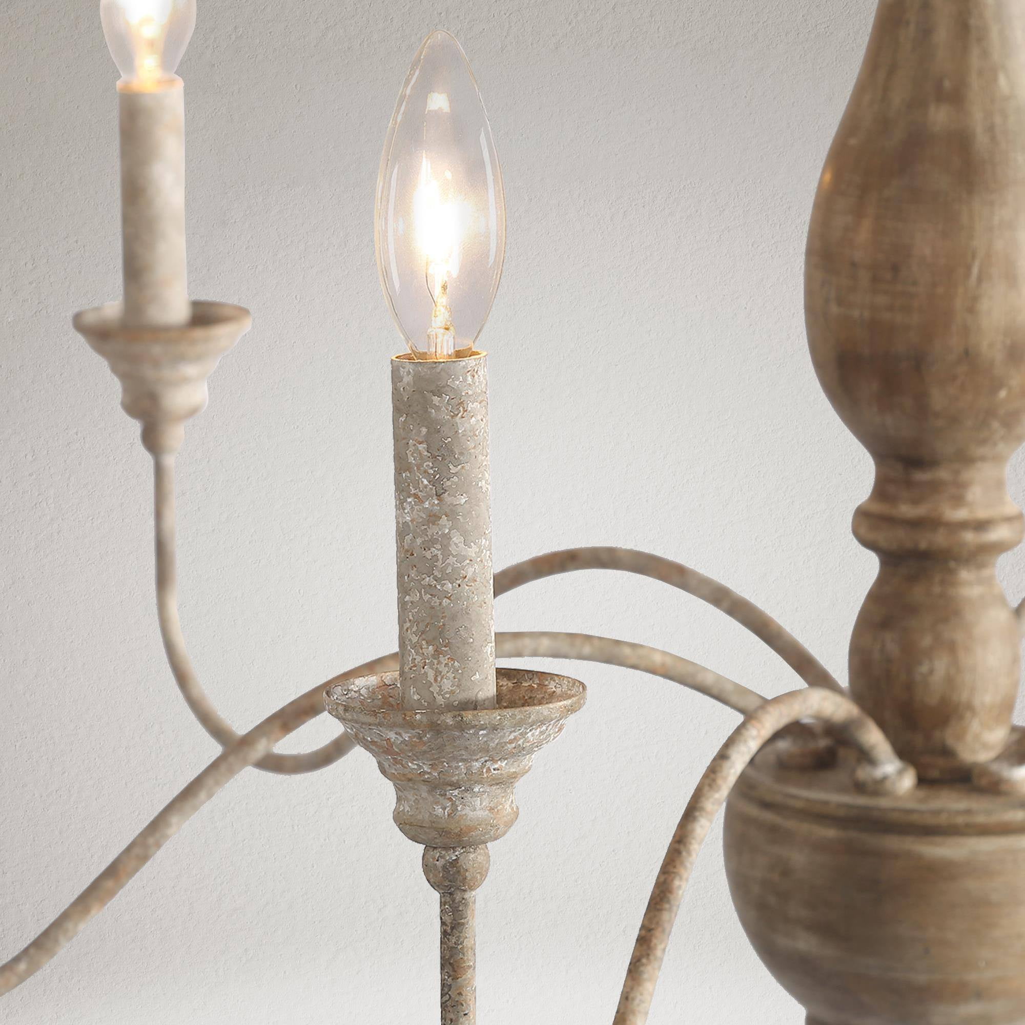 LNC 6-Light Grayish Wood and Antique White French Country LED Chandelier