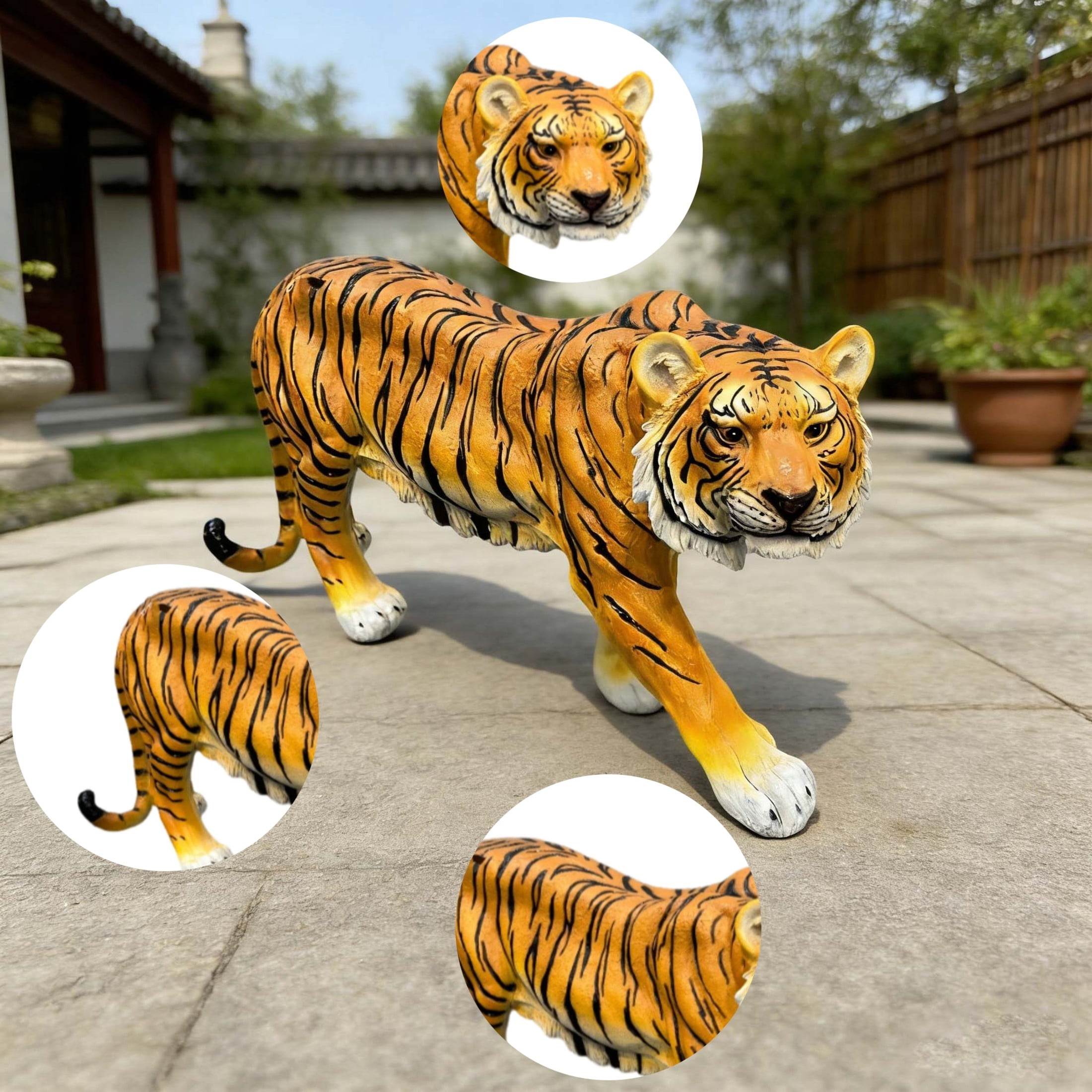 GDF Studio Brown Tiger Resin Indoor/Outdoor Guardian Statue, Weather-Resistant Decor Figurine for Garden & Courtyard