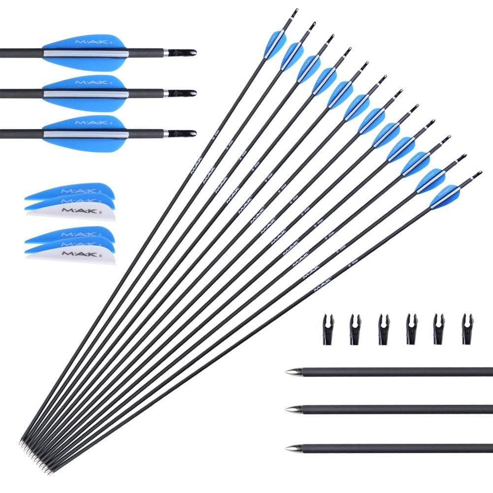 M.A.K 30" Carbon Arrows 6mm Outdoor Hunting Archery for Compound & Recuve Bow with Adjustable