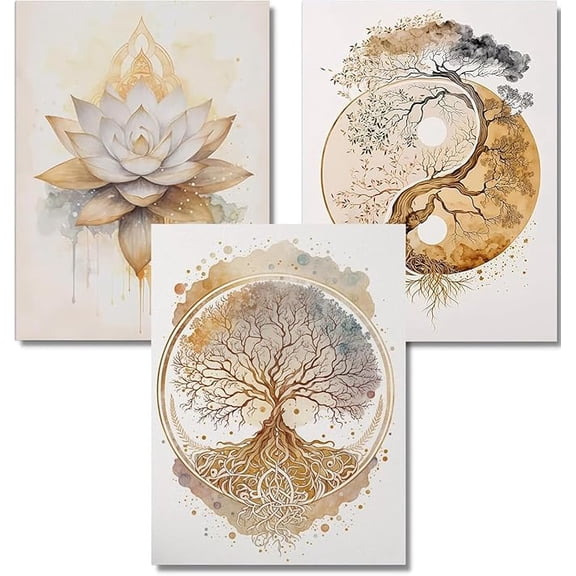 3 Pack Diamond Kits for Adults,5D Tree of Life Diamond Painting DIY Modern Gold Lotus Diamond Painting Art Kit for Adult,Round Full Drill Diamonds, Diamond Art Kit for Home Decor