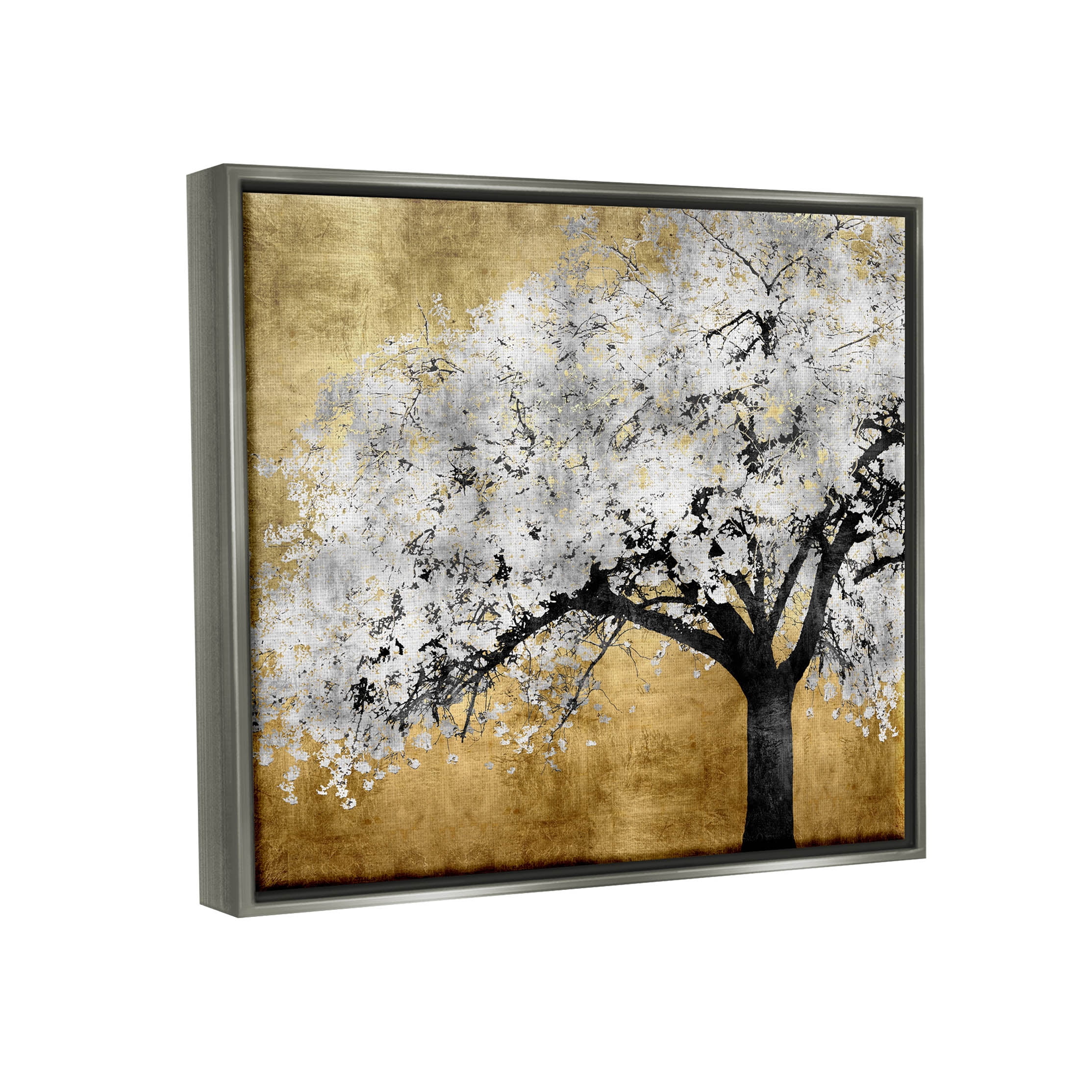 Stupell Industries Contemporary Bold Tree Trunk Graphic Art Luster Gray Floating Framed Canvas Print Wall Art, Design by Kate Bennett