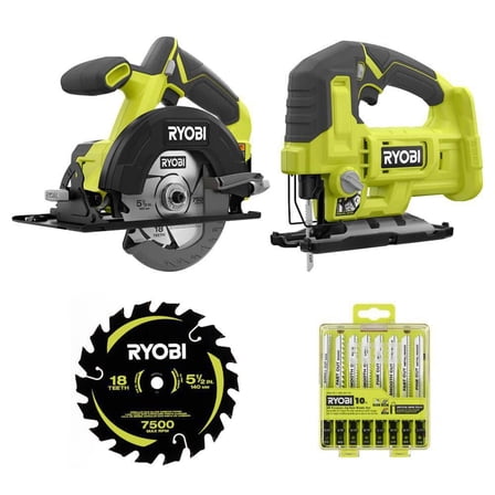 ONE  18V Cordless 2-Tool Combo Kit with 5-1/2 in. Circular Saw and Jig Saw (Tools Only) with Extra Blades