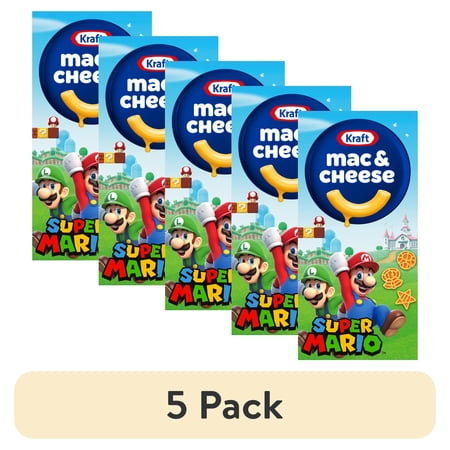 (5 pack) Kraft Mac and Cheese with Super Mario Power-Up Pasta Shapes, 1 Box, for Easy Dinner or Dinner Sides, Original Flavor, No Artificial Flavors, Preservatives or Dyes, 5.5 oz