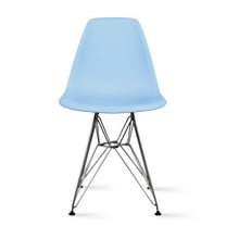 2xhome - Blue - Side Chair Chromed Wire Legs Eiffel Legs Dining Room Chair - Lounge Chair No Arm Arms Armless Less Seat Wooden Wood leg Wire Leg Dowel Leg, Set of 1, 1 piece