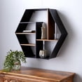 thumbnail image 3 of DecMode 30" x 7" Hexagon 5-Tier Black Geometric Wall Shelf with Wooden Accents, 3 of 12