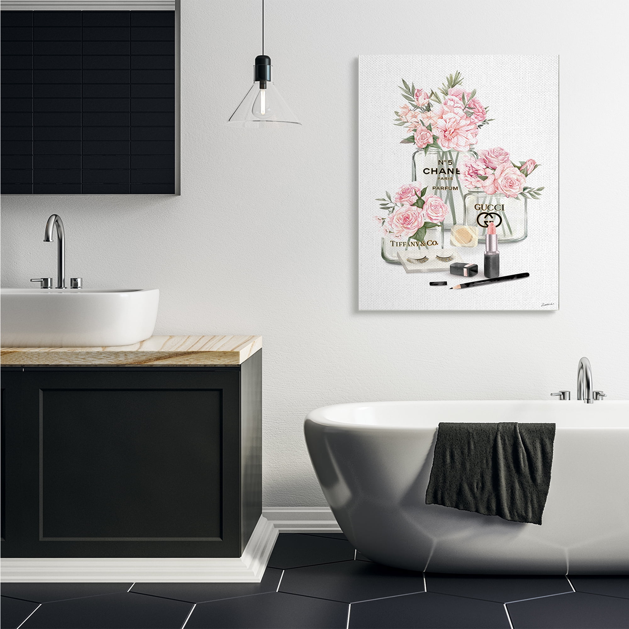 Industries Pink Rose Florals in Glam Fashion Jars 36 in x 48 in Painting Canvas Art Print, by Stupell Home Décor
