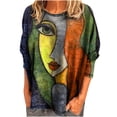 thumbnail image 1 of Camiseta holgada de manga larga con cuello redondo y estampado abstracto de cara informal a la moda para mujer Fridja  czfsfas357, 1 of 4
