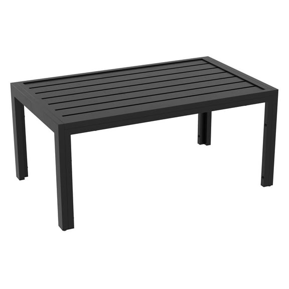 Black Rectangular Outdoor Coffee Table - Steel Patio Side Table for Garden, Balcony - 40" x 24" Slatted Tabletop